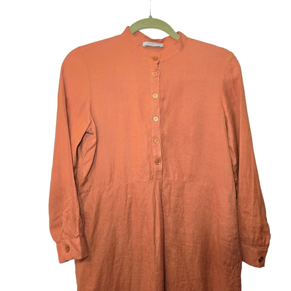 Gran Sasso Womens Linen Lagenlook Pockets Mandarin Neck Rust Brown Dress Sz 40 S - Picture 2 of 7